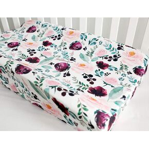 Baby Girls Boy Crib Bedding Changing Pad Cover Changing Table Pads (Pink Wine Floral)