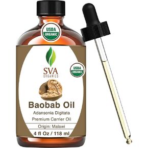 SVA ORGANICS Baobab Oil Organic USDA 4 Oz Pure Natural Unrefined Oil for Smooth Skin, Moisturizer, Hair Care, Long Hair, Nails, Hand, Foot & Body Massage