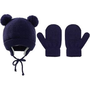 Baby Winner Knit Beanie Hat Gloves Set Toddler Infant Warm Cap with Earflap