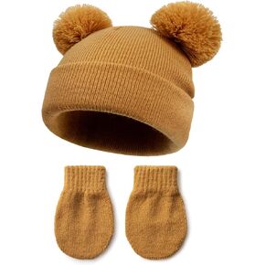 DANMY Baby Winter Beanie Hat Gloves,Kids Winter Warm Knit Hat,Toddler Soft Beanie Gloves for Little Boys Girls Children in Kuwait