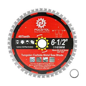 6-1/2 Inch Metal Cutting Circular Saw Blade - FOCSTOL Tungsten Carbide Tipped Saw Blade 48T for Steel Stainless Steel Ferrous Metals Steel Pipe Arbor 4/5 Inch x 5/8 Inch