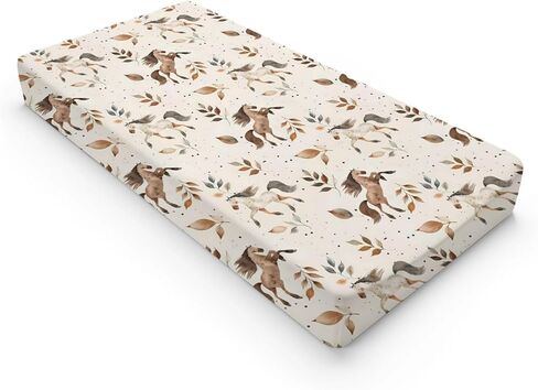 Farm Animals Horses Leaves Changing Pad Cover, Cute Horses Prints Baby Nursery Diaper Changing Table Pad Cover, Unisex Horses Animals Pattern Diaper Changing Sheet for Baby Boys Girls-16 * 32 in Saudi Arabia