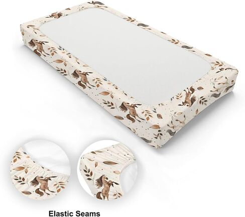 Farm Animals Horses Leaves Changing Pad Cover, Cute Horses Prints Baby Nursery Diaper Changing Table Pad Cover, Unisex Horses Animals Pattern Diaper Changing Sheet for Baby Boys Girls-16 * 32 in Saudi Arabia