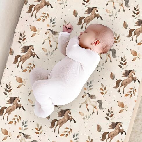 Farm Animals Horses Leaves Changing Pad Cover, Cute Horses Prints Baby Nursery Diaper Changing Table Pad Cover, Unisex Horses Animals Pattern Diaper Changing Sheet for Baby Boys Girls-16 * 32 in Saudi Arabia