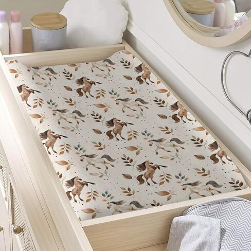 Farm Animals Horses Leaves Changing Pad Cover, Cute Horses Prints Baby Nursery Diaper Changing Table Pad Cover, Unisex Horses Animals Pattern Diaper Changing Sheet for Baby Boys Girls-16 * 32 in Saudi Arabia