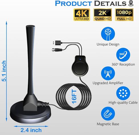 TV Antenna Indoor, 2024 Digital TV Antenna for Local Channels, Amplified HDTV Antennas Outdoor for Smart/Old TV Indoor with Signal Booster 25 FT Cable 360° Reception 4K 1080p in Saudi Arabia