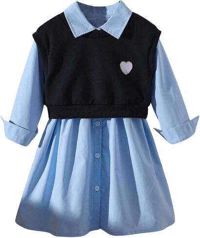 GORGLITTER Baby-girls 2 Pieces Outfit Sleeveless Tank Top and Long Sleeve Shirt Dress Set in Saudi Arabia