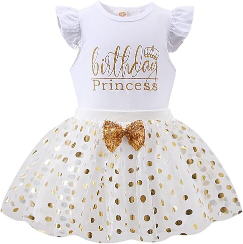Toddler Kids Baby Girls Birthday Princess Outfits Dress Vest Sleeveless Shirt Polka Dots Tulle Tutu Skirt 2Pcs in Saudi Arabia