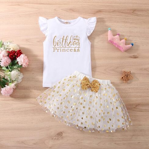 Toddler Kids Baby Girls Birthday Princess Outfits Dress Vest Sleeveless Shirt Polka Dots Tulle Tutu Skirt 2Pcs in Saudi Arabia