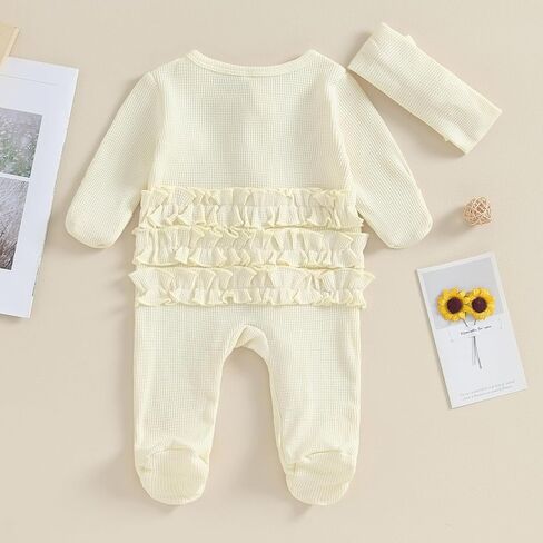 Karwuiio Newborn Baby Girl Clothes Long Sleeve Solid Color Romper Jumpsuits with Headband Infant Coming Home Outfit in Kuwait