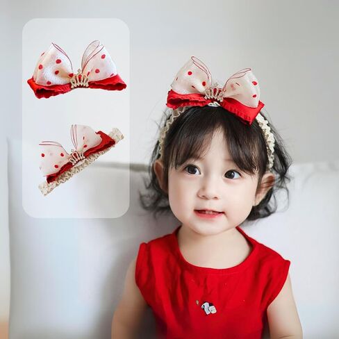 Cute Lace Bow Headband for Baby Girls Soft Tulle Bow-knot Hair Band Elastic Cotton Dot Turban Infant Headwrap Flower Crown Birthday Party Baby Shower Hair Accessory (Crown, Elastic) in Kuwait