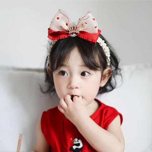 Cute Lace Bow Headband for Baby Girls Soft Tulle Bow-knot Hair Band Elastic Cotton Dot Turban Infant Headwrap Flower Crown Birthday Party Baby Shower Hair Accessory (Crown, Elastic) in Kuwait