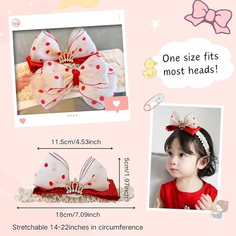 Cute Lace Bow Headband for Baby Girls Soft Tulle Bow-knot Hair Band Elastic Cotton Dot Turban Infant Headwrap Flower Crown Birthday Party Baby Shower Hair Accessory (Crown, Elastic) in Kuwait