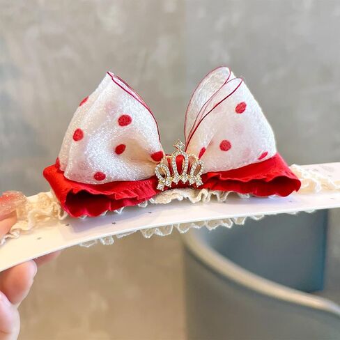 Cute Lace Bow Headband for Baby Girls Soft Tulle Bow-knot Hair Band Elastic Cotton Dot Turban Infant Headwrap Flower Crown Birthday Party Baby Shower Hair Accessory (Crown, Elastic) in Kuwait