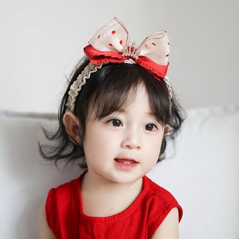 Cute Lace Bow Headband for Baby Girls Soft Tulle Bow-knot Hair Band Elastic Cotton Dot Turban Infant Headwrap Flower Crown Birthday Party Baby Shower Hair Accessory (Crown, Elastic) in Kuwait