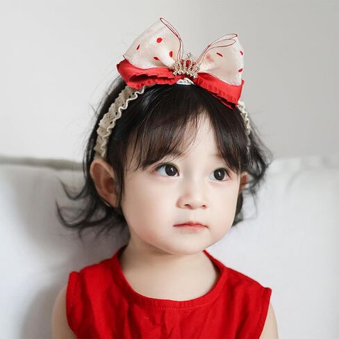 Cute Lace Bow Headband for Baby Girls Soft Tulle Bow-knot Hair Band Elastic Cotton Dot Turban Infant Headwrap Flower Crown Birthday Party Baby Shower Hair Accessory (Crown, Elastic) in Kuwait