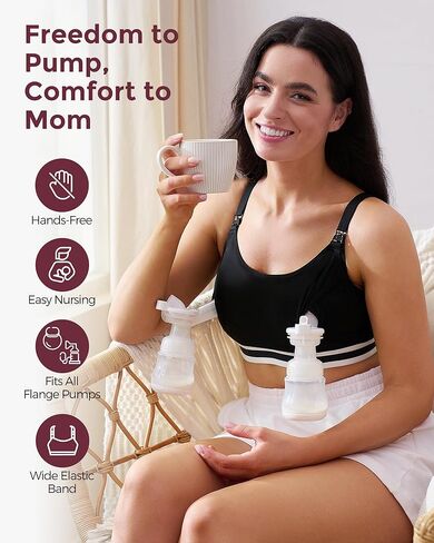 Momcozy Pumping Bra Hands Free، حمالة صدر مطورة لمضخة الثدي مع شريط متسع، حمالة صدر للرضاعة في واحدة، أشرطة قابلة للتعديل باللون الأسود in Kuwait