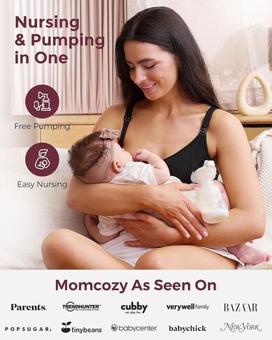 Momcozy Pumping Bra Hands Free، حمالة صدر مطورة لمضخة الثدي مع شريط متسع، حمالة صدر للرضاعة في واحدة، أشرطة قابلة للتعديل باللون الأسود in Kuwait