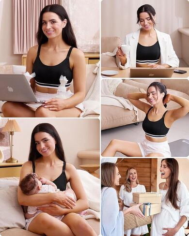 Momcozy Pumping Bra Hands Free، حمالة صدر مطورة لمضخة الثدي مع شريط متسع، حمالة صدر للرضاعة في واحدة، أشرطة قابلة للتعديل باللون الأسود in Kuwait
