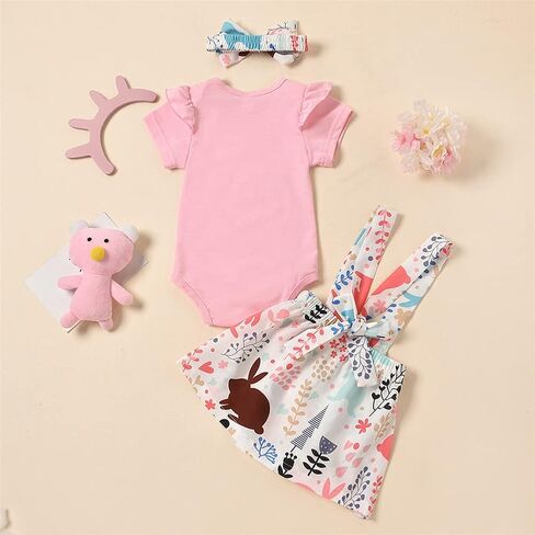 مجموعة ملابس صيفية للفتيات الصغيرات من LittleSpring تنورة رومبير مكشكشة وعصابة رأس مكونة من 3 قطع in Kuwait