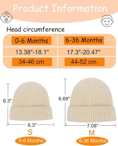 Toddler Beanie Baby Hat Boys Girls Beanies, Wool Cuffed Warm Infant Kids Winter Hats Children Knit Caps in Kuwait
