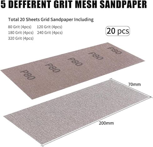 Mesh Sandpaper 9x4.5 inch, Hook and Loop Sanding Disc Dust Free Assorted 80-320 Grit Mesh Sanding Screen Sheets for Auto Wood Drywall Metal Polishing, 20 Pack in Saudi Arabia