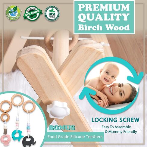 Wooden Baby Gym with 6 Premium Teethers | Foldable Play Gym for Motor Skills Development | Baby Activity Gym Center for Nursery, Montessori in Saudi Arabia