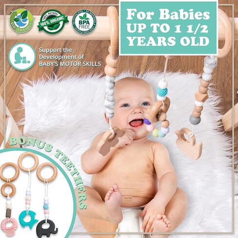 Wooden Baby Gym with 6 Premium Teethers | Foldable Play Gym for Motor Skills Development | Baby Activity Gym Center for Nursery, Montessori in Saudi Arabia
