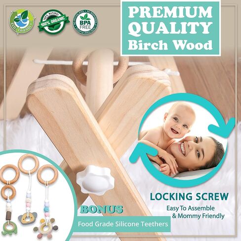 Wooden Baby Gym with 6 Premium Teethers | Foldable Play Gym for Motor Skills Development | Baby Activity Gym Center for Nursery, Montessori in Saudi Arabia
