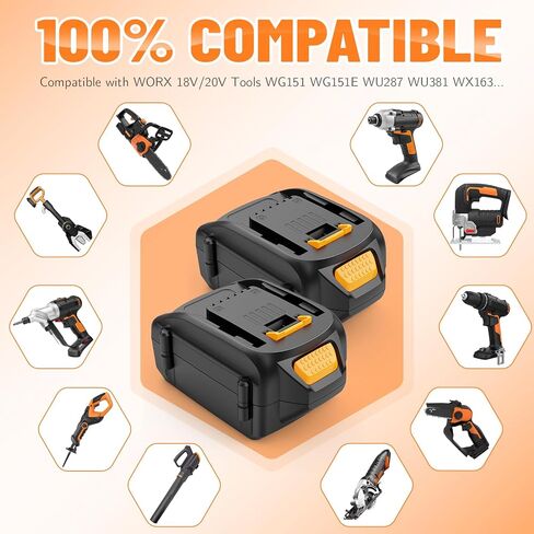 2 Pcaks 18V 6.0Ah Lithium Battery Replace for Worx 18V Battery WA3512H, Compatible with Worx WA3512 WA3525 WA3523 WA3578 WA3520 WA3575 WA3522 WA3544 and 18V/20V Power Tools (20V Max) in Kuwait