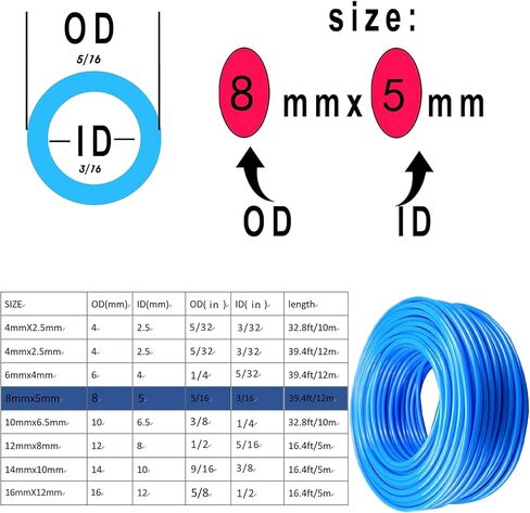 AOPANDA Pneumatic Tubing Pipe 16mm or 5/8" OD 12mm ID Blue Air Compressor PU Line Hose Tube for Water Fluid Transfer 5 Meter 16.4ft in Kuwait