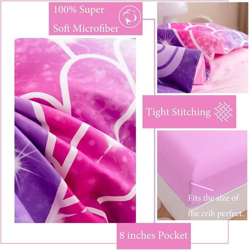 ZRNBAST 4 Pcs Toddler Bedding Set for Girls Mermaid Print Toddler Comforter Set Pink Purple Gradient Glitter Bedding Set with Sheets for Kids, Shell Starfish Print Bedding, Purple Fish Scale in Saudi Arabia