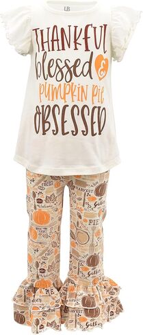Unique Baby 2 Piece Girls Double Ruffle Leggings and Short Sleeve Shirt Clothes Set Kid and Toddler Girl Outfit in Kuwait