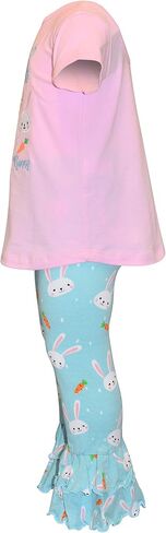 Unique Baby 2 Piece Girls Double Ruffle Leggings and Short Sleeve Shirt Clothes Set Kid and Toddler Girl Outfit in Kuwait