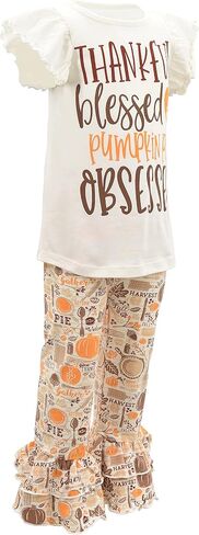 Unique Baby 2 Piece Girls Double Ruffle Leggings and Short Sleeve Shirt Clothes Set Kid and Toddler Girl Outfit in Kuwait