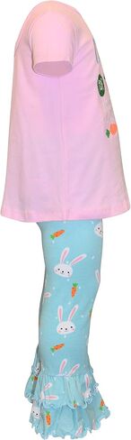 Unique Baby 2 Piece Girls Double Ruffle Leggings and Short Sleeve Shirt Clothes Set Kid and Toddler Girl Outfit in Kuwait