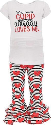 Unique Baby 2 Piece Girls Double Ruffle Leggings and Short Sleeve Shirt Clothes Set Kid and Toddler Girl Outfit in Kuwait