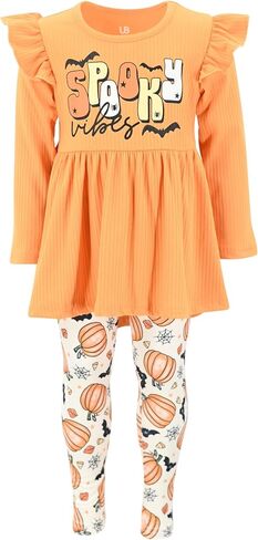 Unique Baby 2pc Little Girls Big Kids Toddler Set with Long Sleeve T-shirt and Cute Printed Leggings in Kuwait