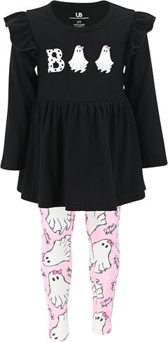 Unique Baby 2pc Little Girls Big Kids Toddler Set with Long Sleeve T-shirt and Cute Printed Leggings in Kuwait