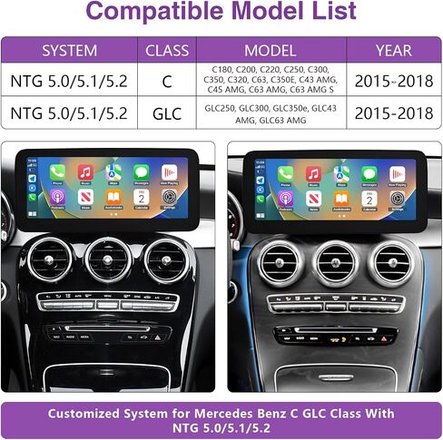 NINETOM 10.25 inch Touchscreen Wireless CarPlay Android Auto Multimedia Car Radio Receiver for Mercedes Benz C GLC Class W205 with NTG5.0/5.1/5.2 System (2015-2018) in Kuwait