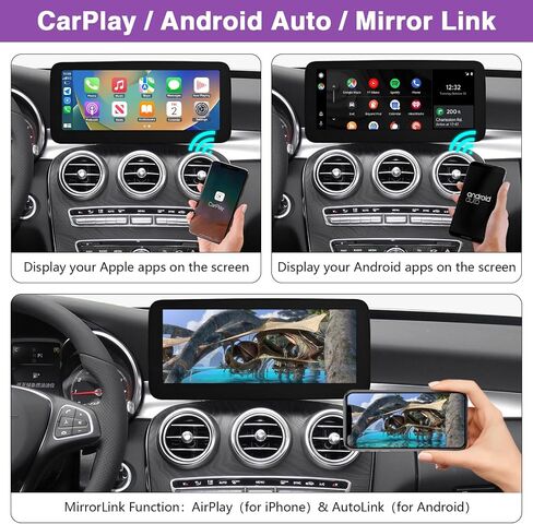 NINETOM 10.25 inch Touchscreen Wireless CarPlay Android Auto Multimedia Car Radio Receiver for Mercedes Benz C GLC Class W205 with NTG5.0/5.1/5.2 System (2015-2018) in Kuwait