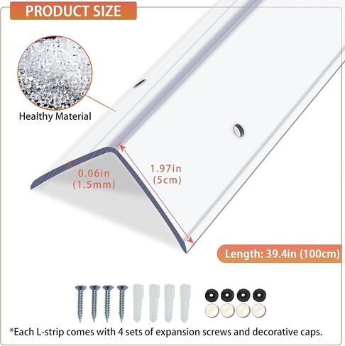 Clear Screws Installation Wall Corner Protectors, Thickened L-Shaped Peel and Stick Furniture Edge Shields & Guards for Sharp Wall, Door Frame, Table (2pcs x 39.4’’L x 1.97’’W) in Saudi Arabia