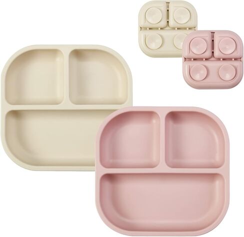 ألواح شفط PandaEar للطفل، 2 عبوة من ألواح السيليكون للأطفال الصغار والرضع، مجموعة أطباق أطفال مقسمة، غير قابلة للانزلاق، غير سامة، خالية من مادة BPA in Kuwait