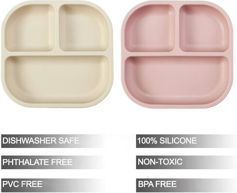 ألواح شفط PandaEar للطفل، 2 عبوة من ألواح السيليكون للأطفال الصغار والرضع، مجموعة أطباق أطفال مقسمة، غير قابلة للانزلاق، غير سامة، خالية من مادة BPA in Kuwait