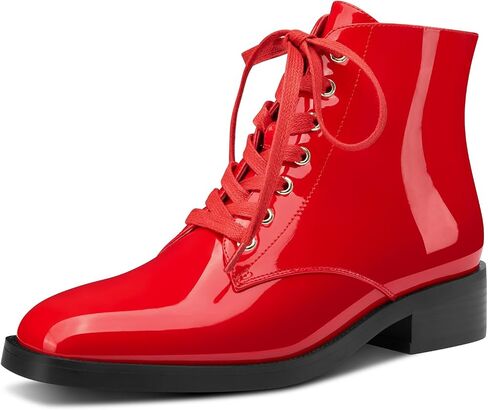 Aachcol Womens Combat Boots Square Toe Lug Sole Ankle Boots with Side Zipper Fashion Lace-up Patent Leather Booties 1.4 Inches Heels in Saudi Arabia