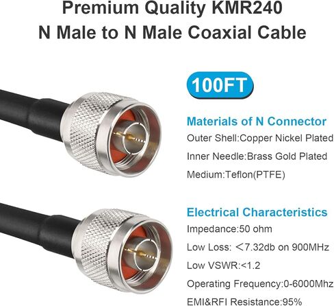 N Cable, LMR240 Equivalent Coaxial Cable 10ft,Ultra Low Loss N Male Cable 50ohm,KMR240 N Male to N Male Connector Jumper Cables for Antenna,WiFi Router,Signal Booster, Amplifier in Kuwait