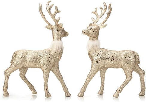 ARCCI Christmas Reindeer Figurine Decorations 2 Pack, 12.6" Standing Glitter Deer Statues Holidays Ornaments, Xmas Elk Table Centerpiece Home Decor, Silver in Saudi Arabia