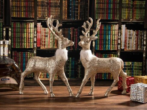 ARCCI Christmas Reindeer Figurine Decorations 2 Pack, 12.6" Standing Glitter Deer Statues Holidays Ornaments, Xmas Elk Table Centerpiece Home Decor, Silver in Saudi Arabia