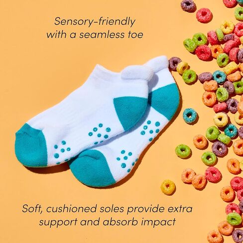 Ten Little First Walker Kids’ Shoes & Ankle Socks Bundle for Baby & Toddler Boys & Girls, Heather Gray Shoe Size 4, Ankle Socks with Non-Skid Grips 5 Pk in Kuwait