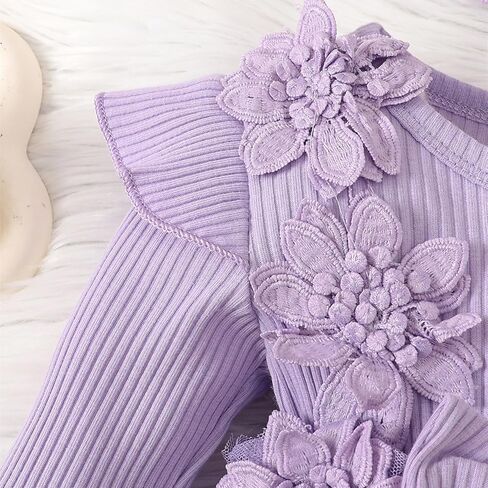 ABAFIP Newborn Baby Girl Ribbed Romper Dress Ruffle Knit Long Sleeve Floral Lace Tutu Dress Fall Outfits in Kuwait